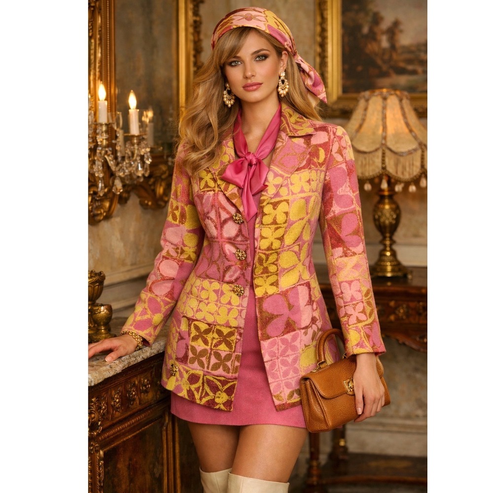 Vintage Y2K Psychedelic Floral Blazer 90s Mod Retro Pink Green Statement Jacket